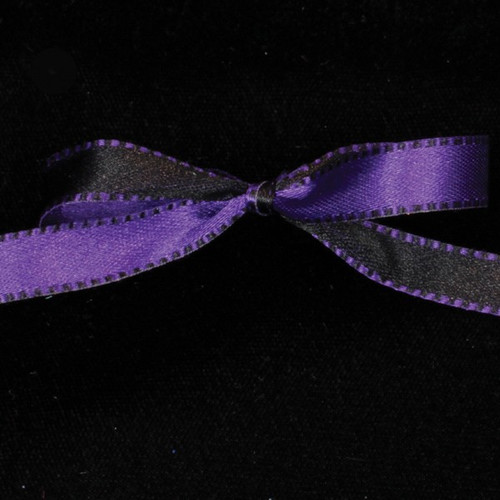 Black and Purple Double Sided Craft Ribbon with Stitch Edge 0.25" x 110 Yards - IMAGE 1