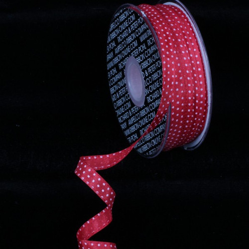White and Red Polka Dots Wire Edged Craft Ribbon 0.25" x 55 Yards - IMAGE 1