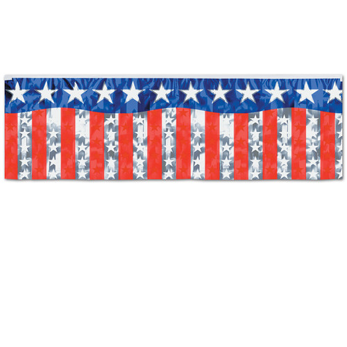 Club Pack of 12 Red and Blue Stars with Stripes Fringe Banner Hanging Party Decorations 4' - IMAGE 1