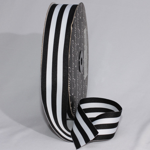 Black and White Striped Woven Grosgrain Craft Ribbon 1.5" x 55 Yards - IMAGE 1