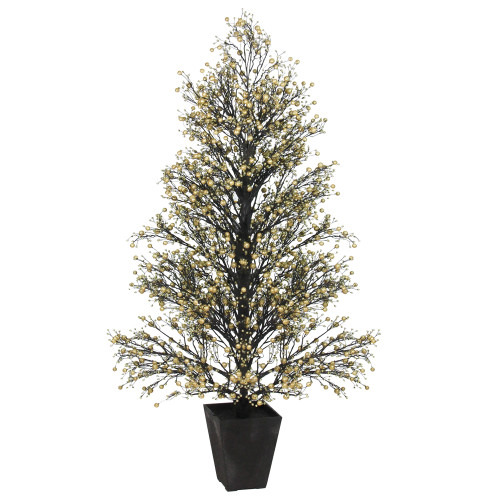 4.25' Gold and Black Glittered Berry Artificial Christmas Topiary Tree - Unlit - IMAGE 1