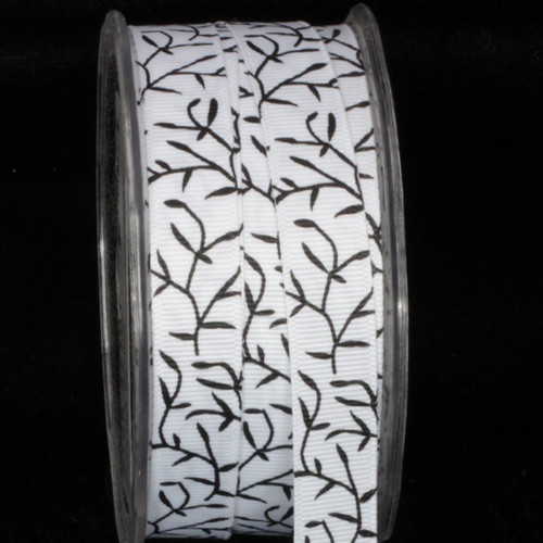 Black and White Foliage Print Wired Craft Ribbon 0.5" x 54 Yards - IMAGE 1