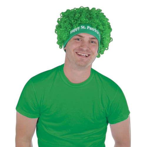 Club Pack of 12 Green "Happy St. Patrick's Day" Curly Headband Wigs - Adult Sized - IMAGE 1
