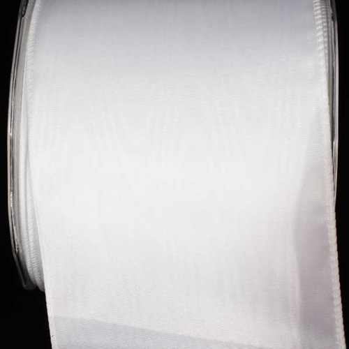 White Solid Moire Wired Craft Ribbon 4" x 20 Yards - IMAGE 1