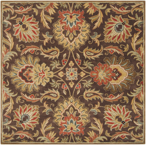 6' x 6' Brown and Ivory Contemporary Hand Tufted Floral Square Wool Area Throw Rug - IMAGE 1