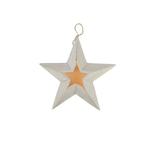 11.5" Pre-Lit Battery Operated Warm Clear LED Country Rustic White Wooden Star Christmas Decoration - IMAGE 1