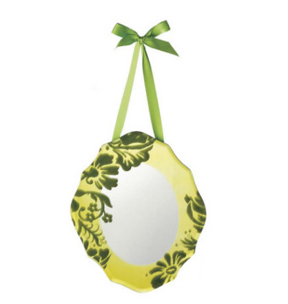 Sugared Fruit Green Velveteen Floral Overlay Mirror Wall Decoration 10" - IMAGE 1