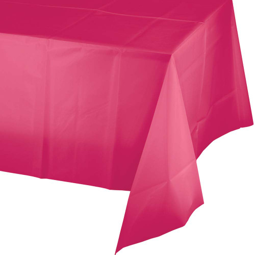 Club Pack of 12 Hot Magenta Pink Disposable Banquet Party Table Cloth Covers 108' - IMAGE 1