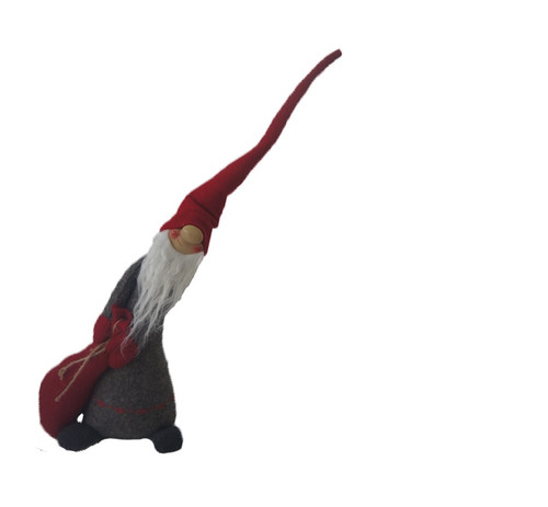 40" Red and Grey Tall Standing Santa Gnome w/ Sack at Side Christmas Figure - IMAGE 1