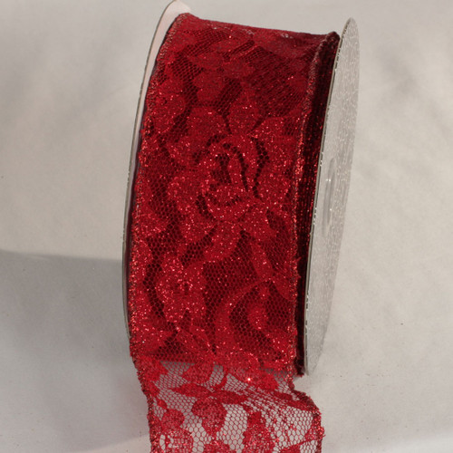 Red Floral Print Lace Craft Ribbon 2.5" x 20 Yards - IMAGE 1