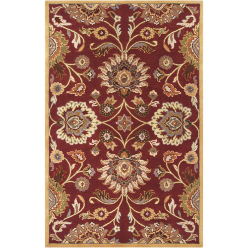 9' x 12' Floral Red and Beige Hand Tufted Rectangular Wool Area Throw Rug - IMAGE 1