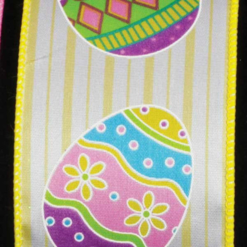 Yellow Easter Eggs Wired Craft Ribbon 2.5" x 40 Yards - IMAGE 1