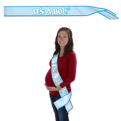 Pack of 6 Blue and White "It's A Boy!" Baby Shower Sash Party Favors 33" - IMAGE 1