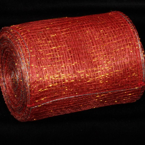 Red and Gold Wired Sinamay Abaca Fiber Ribbon 5" x 32 Yards - IMAGE 1