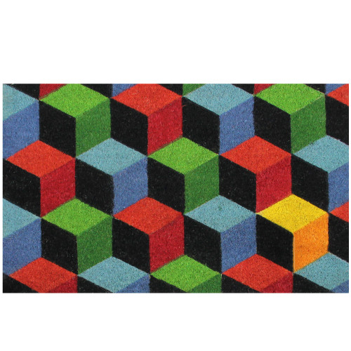 Red and Green 3D Cube Design Rectangular Outdoor Doormat 29" x 18" - IMAGE 1