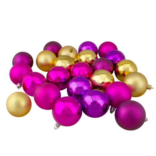 24ct Pink, Purple and Gold Shatterproof 2-Finish Christmas Ball Ornaments 2.5" (60mm) - IMAGE 1
