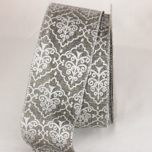 Silver and Gray Tree Design Wired Craft Ribbon 2.5" x 20 yards - IMAGE 1