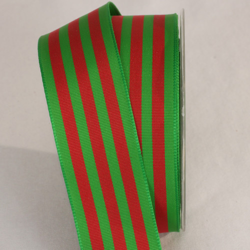 Red and Green Striped Wired Craft Ribbon 1.5" x 27 Yards - IMAGE 1
