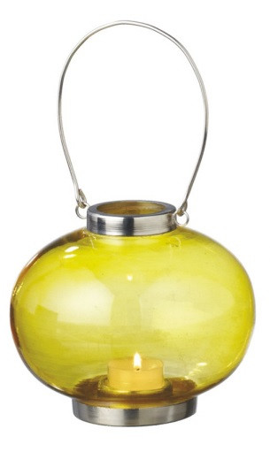 5.5" Fancy Fair Round Silver and Yellow Retro Glass Tea Light Candle Holder Lantern - IMAGE 1