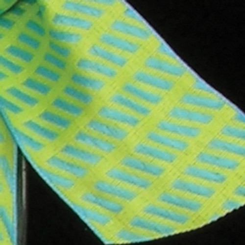 Green and Blue Diagonal Striped Woven Taffeta Wired Craft Ribbon 0.75" x 108 Yards - IMAGE 1