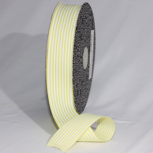 Lime Yellow and White Striped Grosgrain Craft Ribbon 1.5" x 55 Yards - IMAGE 1