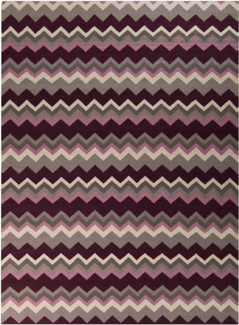 8' x 11' Zany ZigZag Gray and Purple Hand Woven Rectangular Wool Area Throw Rug - IMAGE 1