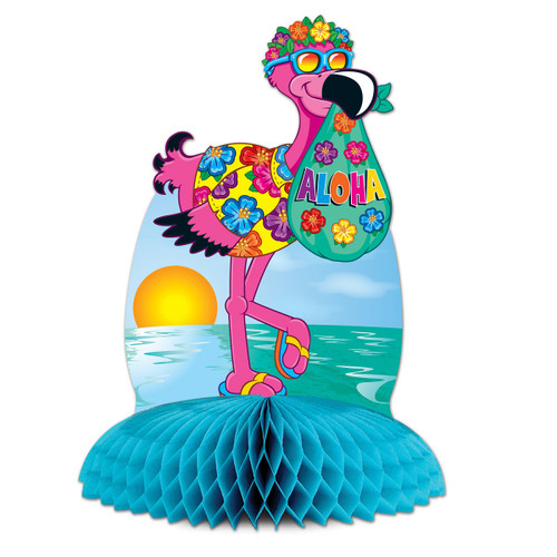 Club Pack of 12 Bright Blue and Pink Tropical Flamingo Tissue Centerpiece Party Decorations 10" - IMAGE 1