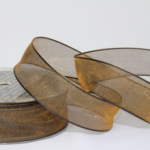 Shimmering Amber Crystal Wired Edge Craft Ribbon 1" x 54 Yards - IMAGE 1