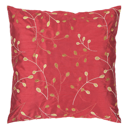 22" Red and Gold Contemporary Leaf Square Throw Pillow - Down Filler - IMAGE 1