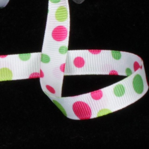 White and Pink Polka Dots Double Sided Grosgrain Craft Ribbon 0.25" x 110 Yards - IMAGE 1