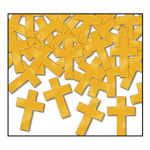 Club Pack of 12 Gold Cross Confetti Bags 1 oz. - IMAGE 1