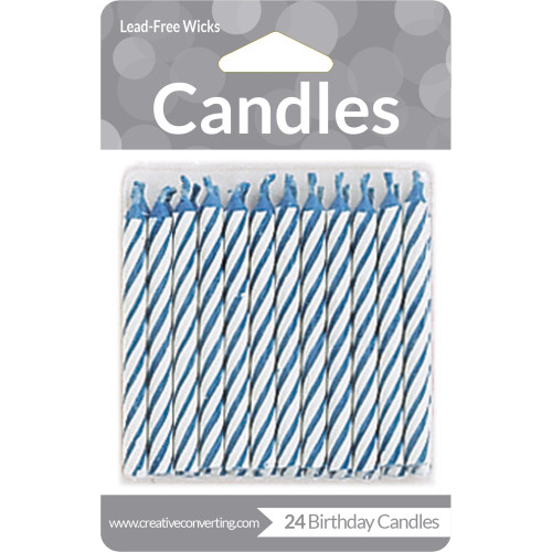 288 Blue and White Candy Striped Spiral Decorative Birthday Party Candles 2.5" - IMAGE 1