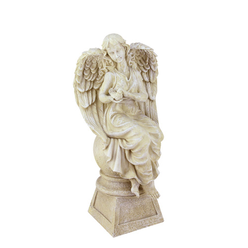 17" Ivory Sitting Angel with Dove Outdoor Patio Garden Statue - IMAGE 1