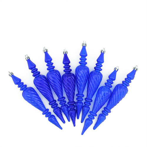 8ct Transparent Blue Shatterproof Spiral Finial Christmas Ornaments 7" - IMAGE 1