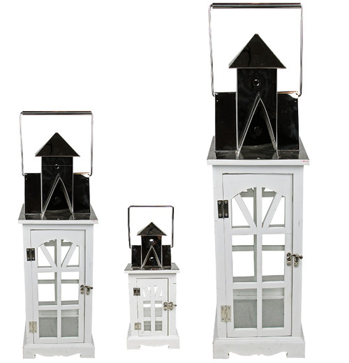 Set of 3 Elegant Serenity Tall White and Silver Glass Candle Lanterns 37" - IMAGE 1