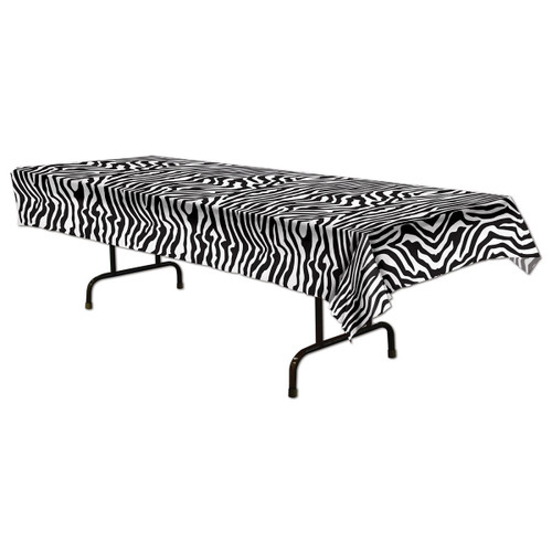 Club Pack of 12 Black and White Zebra Print Table Covers 108" - IMAGE 1