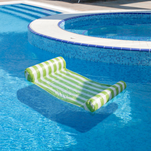 Inflatable Green and White Striped Water Hammock Pool Lounger, 51.75-Inch - IMAGE 1