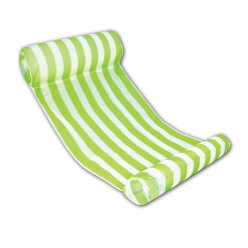 Inflatable Green and White Stripped Water Hammock Pool Lounger, 51.75-Inch - IMAGE 1