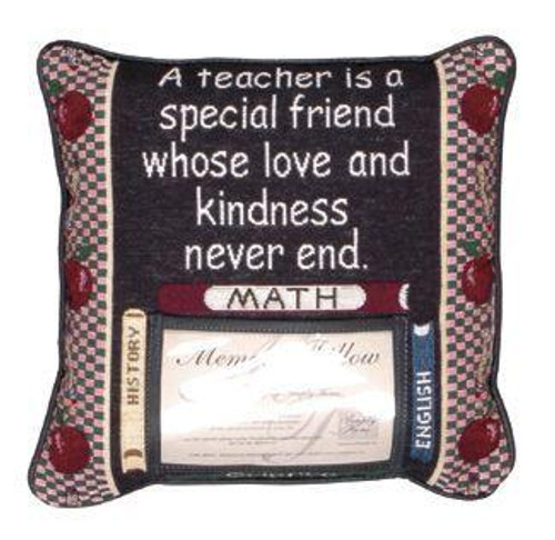 12" Red Checkered Teacher Quote Printed Square Throw Pillow - IMAGE 1