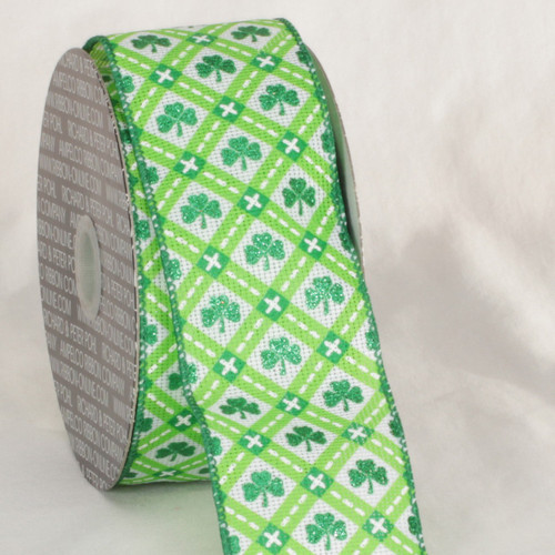 Green and White Saint Patrick's Day Wired Craft Ribbon 2.5" x 20 Yards - IMAGE 1