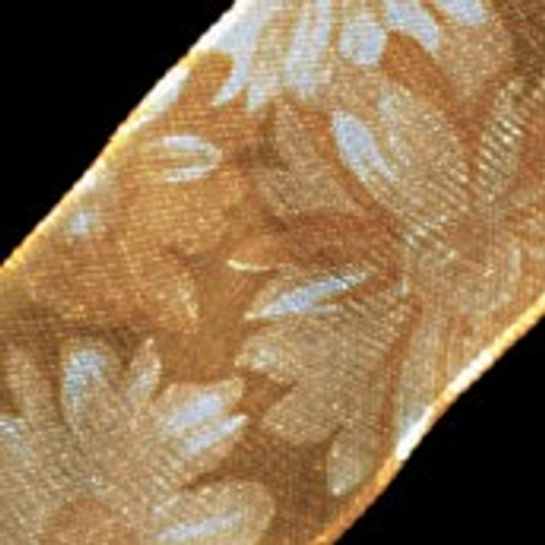 Brown and White Floral Wired Edge Craft Ribbon 1.5" x 22 Yards - IMAGE 1