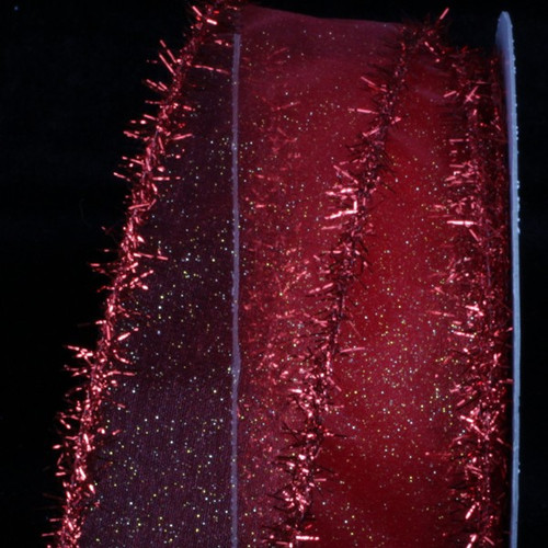 Sheer Red Fuzzy Edge Wired Craft Ribbon 2" x 40 Yards - IMAGE 1