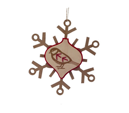 7" Country Cabin Rustic Embroidered Craft Snowflake with Bird Stamp Christmas Ornament - IMAGE 1