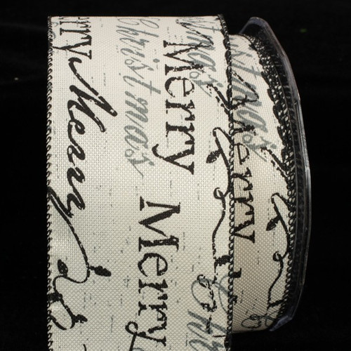 Black and Cream Merry Christmas Wired Craft Ribbon 2.5" x 40 Yards - IMAGE 1