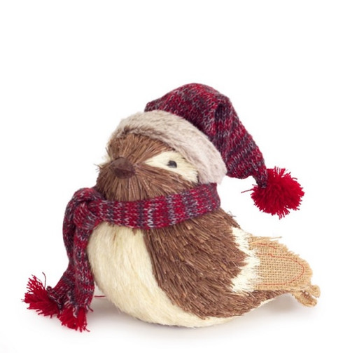 9" Alpine Chic Decorative Brown and Cream Bird with Snow Hat and Scarf Christmas Table Top Decoration - IMAGE 1