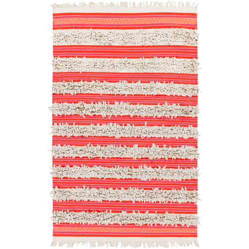 8' x 10' Striped Soft Lines Pink and Ivory Hand Woven Rectangular Area Throw Rug - IMAGE 1