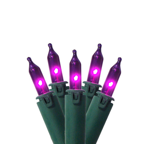 100-Count Purple Commercial Grade Mini Christmas Light Set, 45.5ft Green Wire - IMAGE 1
