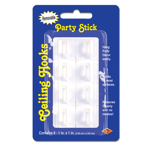 Club Pack of 96 White Party Stick Removable Adhesive Ceiling Hooks 1" - IMAGE 1
