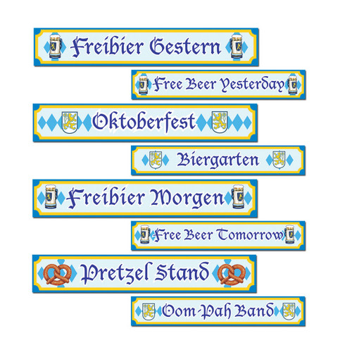 Club Pack of 12 Blue and Yellow Oktoberfest Sign Cutout Decors 24" - IMAGE 1