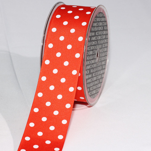 Orange and White Polka Dotted Grosgrain Craft Ribbon 1.5" x 88 Yards - IMAGE 1